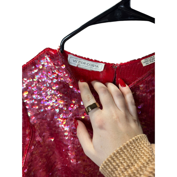 Women's Victor Costa Red Sequin Long Sleeve Blouse size 8 - Picture 7 of 9